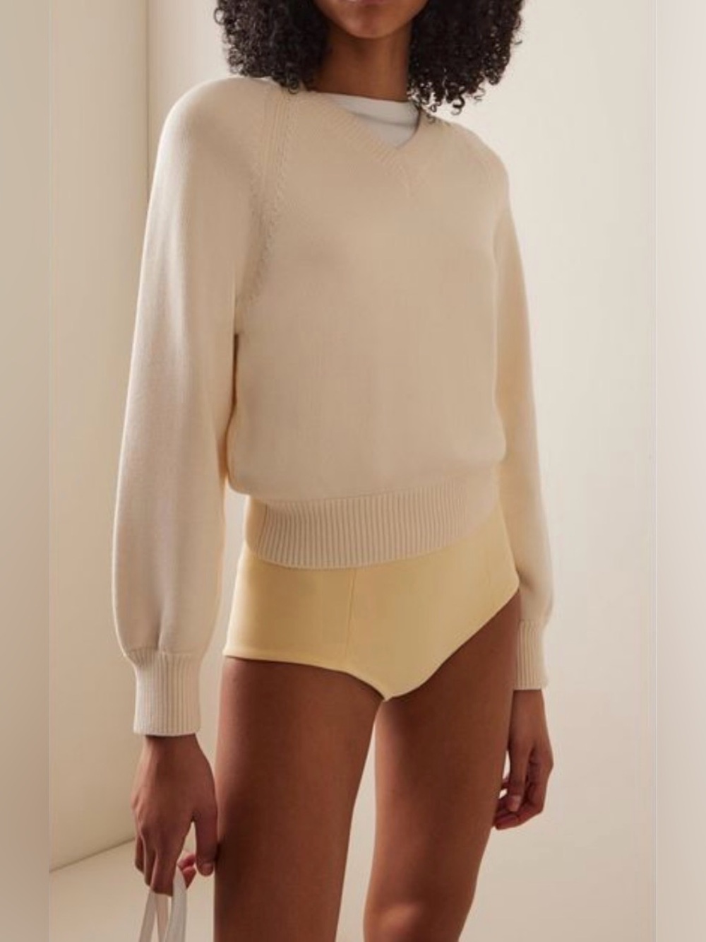 NWOT High Sport Veronica V-Neck Cotton Sweater in Cream